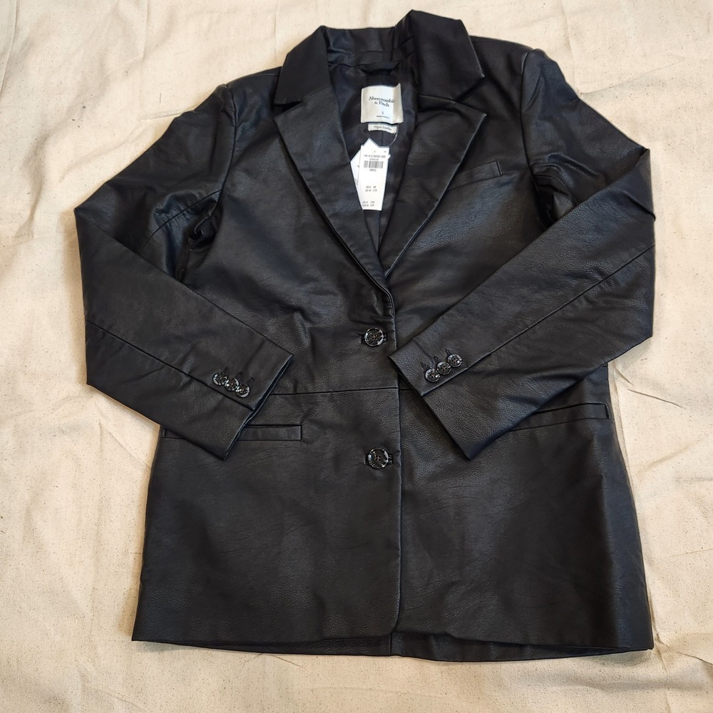 New Abercrombie & Fitch Black Vegan Leather Blazer Jacket Minimalist Chic Small